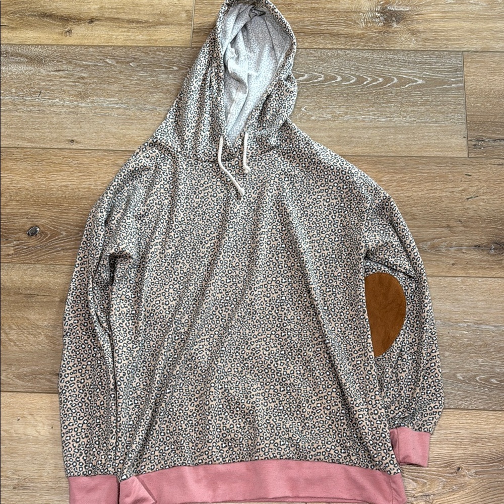 Leopard Print Hoodie with Pink Accents